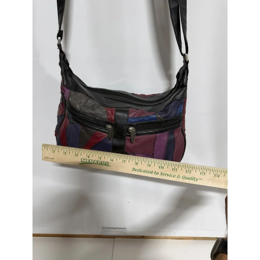 Vintage 80s Tinder Leather Patchwork Purse VTG Pockets Colorblock Fast Ship